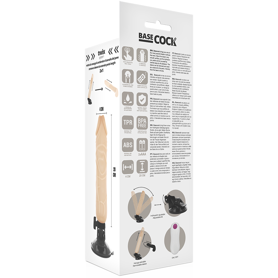 BASECOCK Vibrateur Réaliste Télécommande Naturel 20 Cm -O- 4 Cm — accessoires inclus