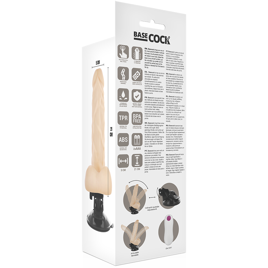 BASECOCK Vibrateur Articulable Télécommande Naturel 21 Cm -O- 5 Cm — vue arrière