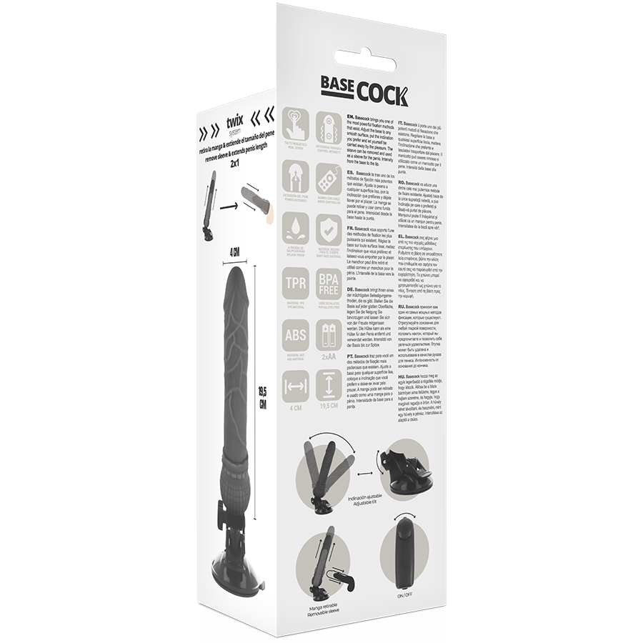 BASECOCK Vibrateur Réaliste Télécommande Noir 19.5 Cm -O- 4 Cm — accessoires inclus