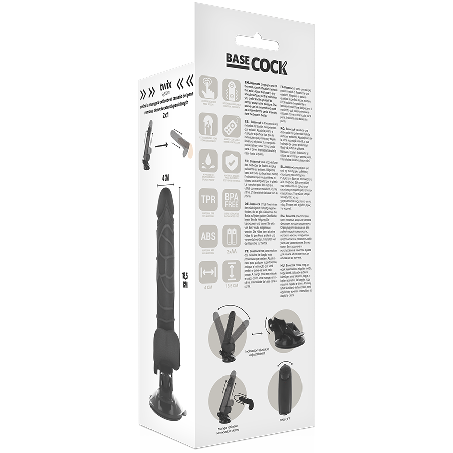 BASECOCK Vibrateur Réaliste Télécommande Noir 18.5 Cm -O- 4Cm — accessoires inclus