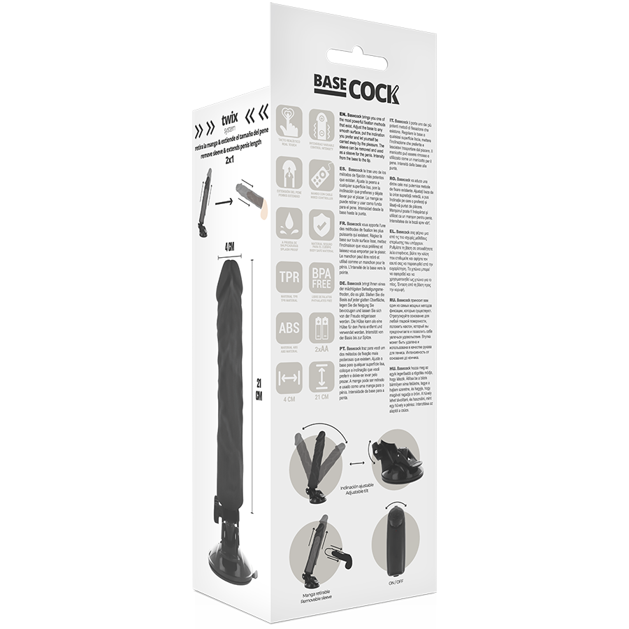 BASECOCK Vibrateur Réaliste Télécommande Noir 21 Cm -O- 4 Cm — accessoires inclus