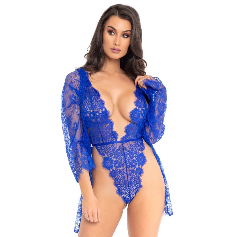 LEG AVENUE TEDDIES Teddy Robe Bleu L - Aura Intime