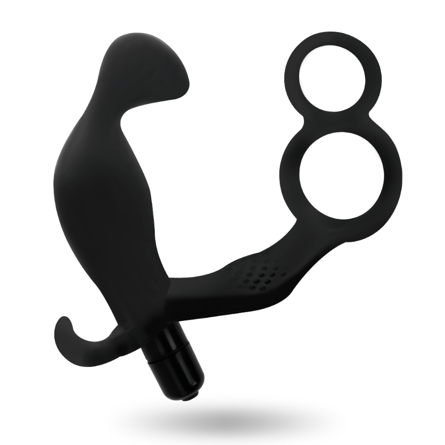 ADDICTED TOYS Plug Anal Double Anneau Pénis Testicules Noir — vue détaillée