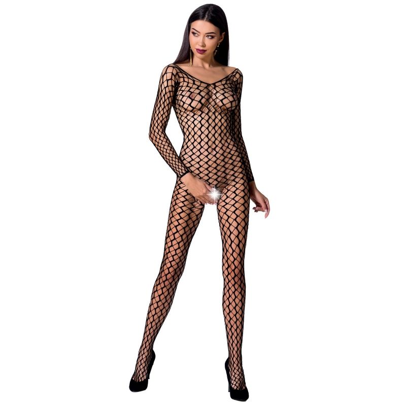PASSION WOMAN Femme Bs068 Bodystocking Noir Taille Unique - Aura Intime
