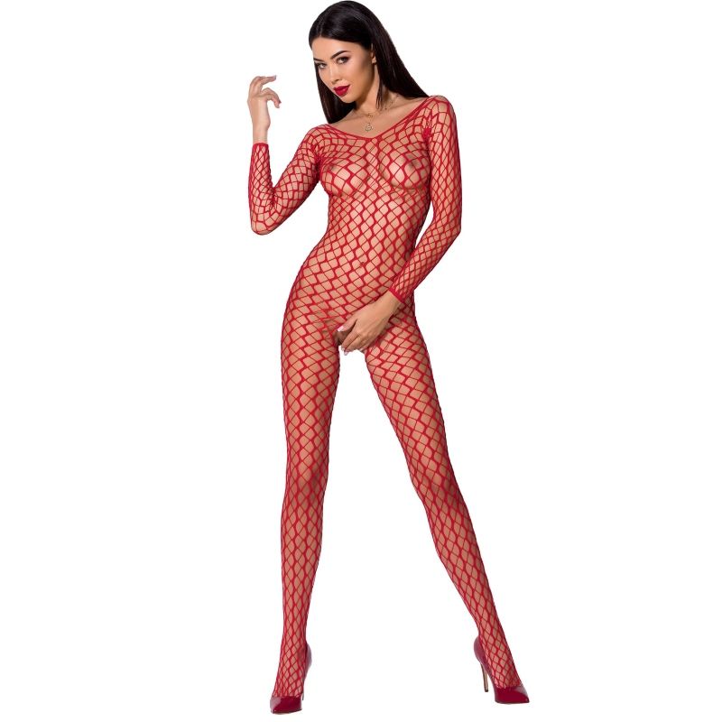PASSION WOMAN Femme Bs068 Bodystocking Rouge Taille Unique - Aura Intime