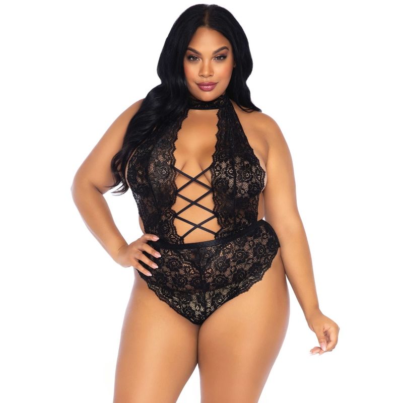 LEG AVENUE TEDDIES Teddy Sans Crothless Dentelle Florale Taille Plus - Aura Intime