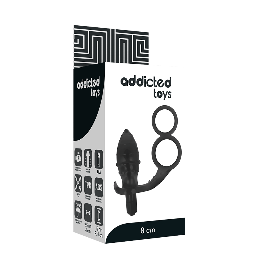 ADDICTED TOYS Plug Anal Double Anneau Noir — accessoires inclus