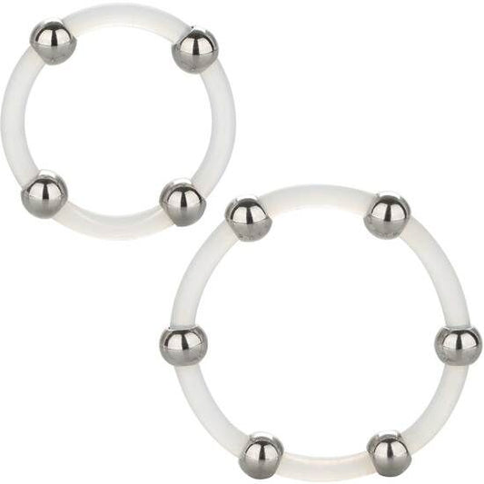 CALEXOTICS ENSEMBLE BAGUES SILICONE PERLÉES ACIER - Aura Intime