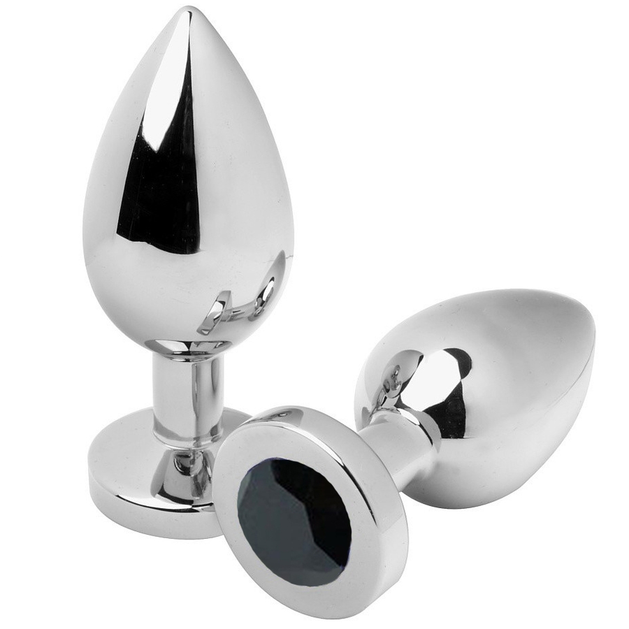 METAL HARD Plug Anal Diamant Noir Moyen 7,62Cm - Aura Intime