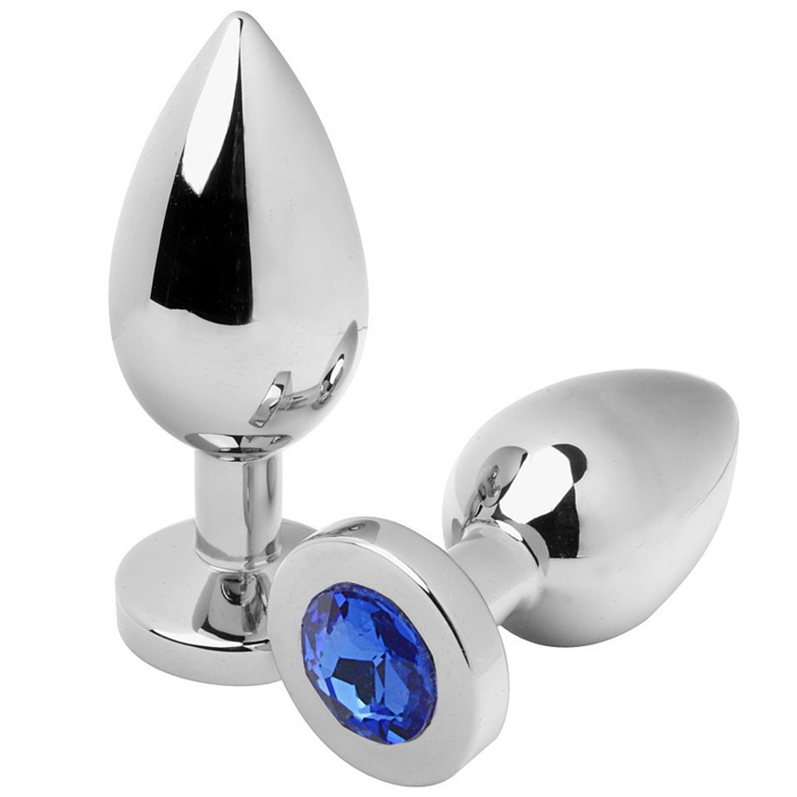 METAL HARD Plug Anal Bleu Diamant Moyen 7,62Cm - Aura Intime