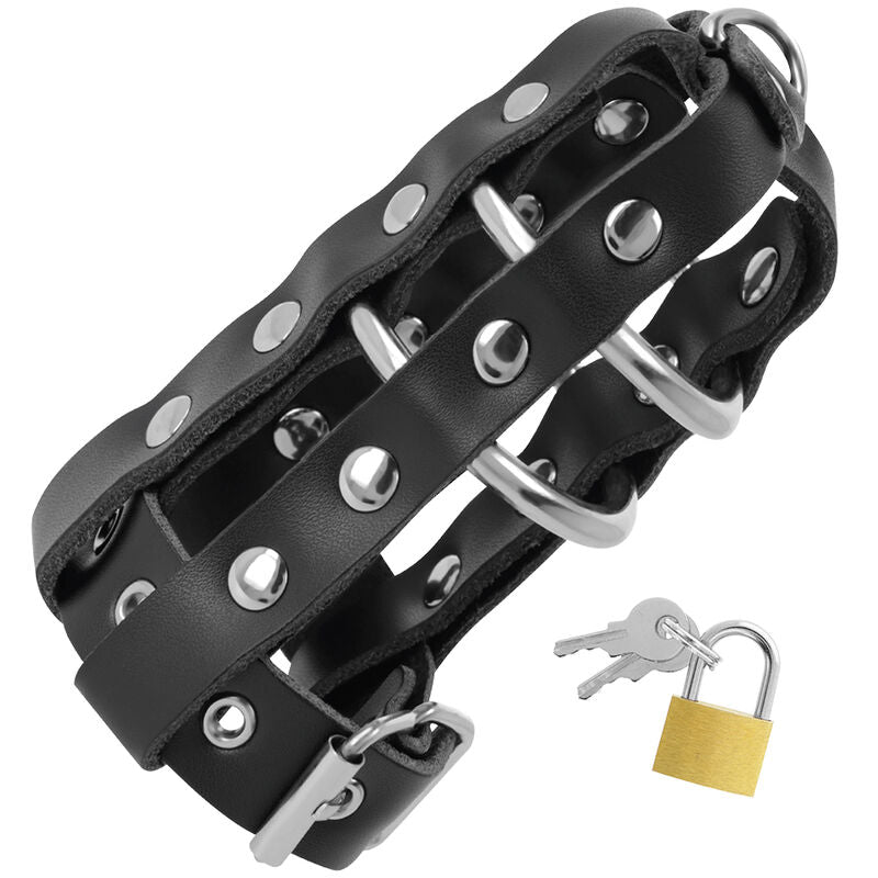DARKNESS BONDAGE Cage Chasteté Cuir Serrure — vue détaillée