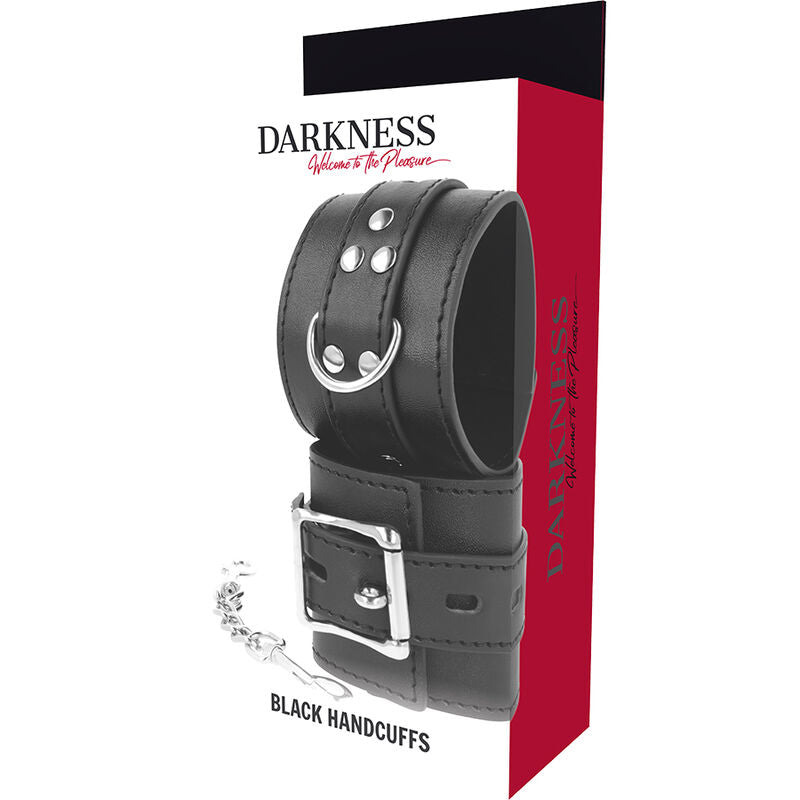 DARKNESS BONDAGE Menottes Cuir Noir — accessoires inclus