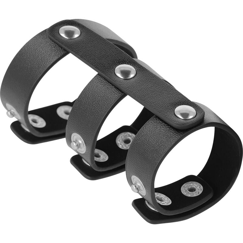 DARKNESS BONDAGE DOUBLE ANNEAU PÉNIS TESTICULES CUIR RÉGLABLE — vue alternative