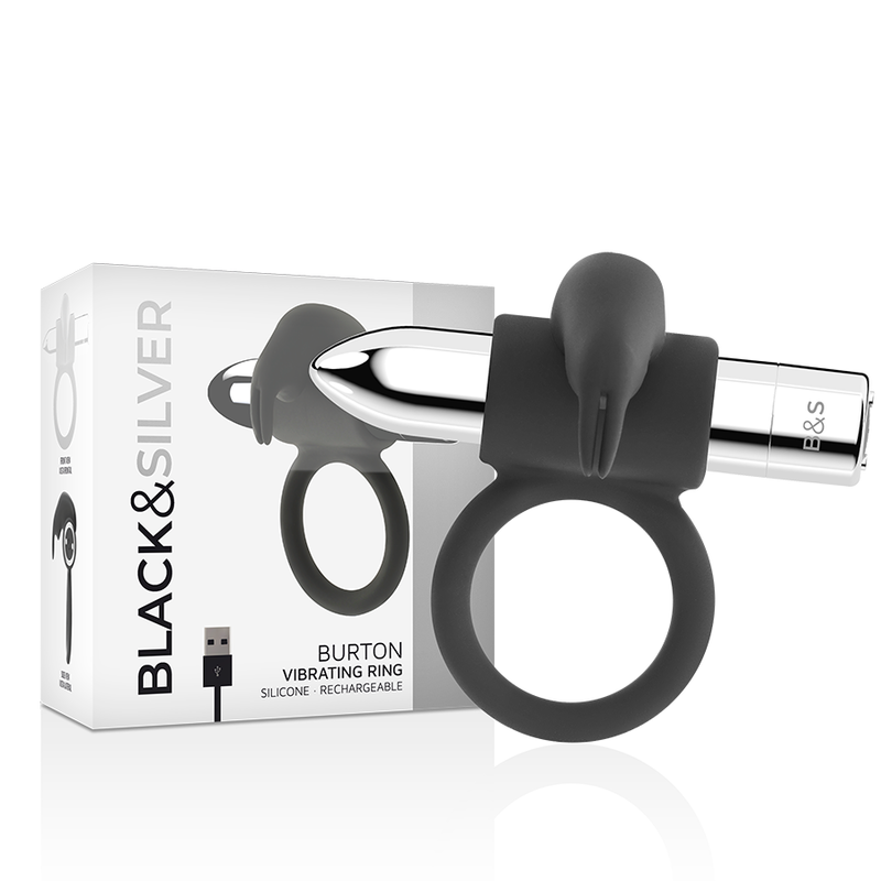 BLACK&SILVER BAGUE RECHARGEABLE BURTON 10 MODES VIBRATION — vue détaillée