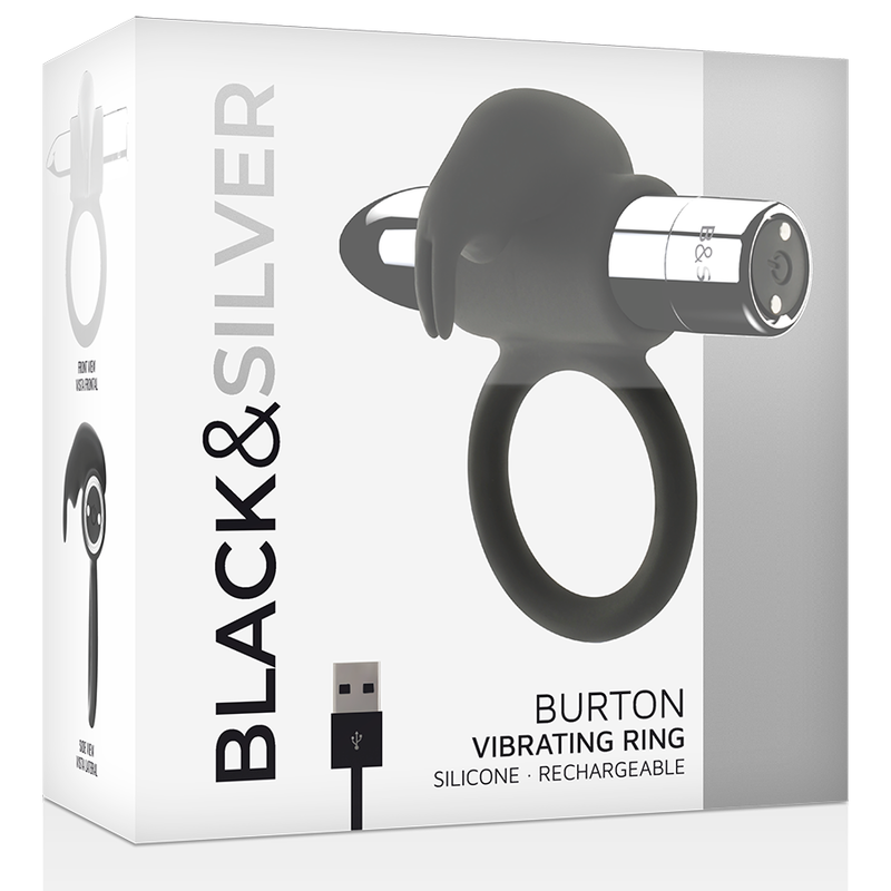BLACK&SILVER BAGUE RECHARGEABLE BURTON 10 MODES VIBRATION — vue alternative