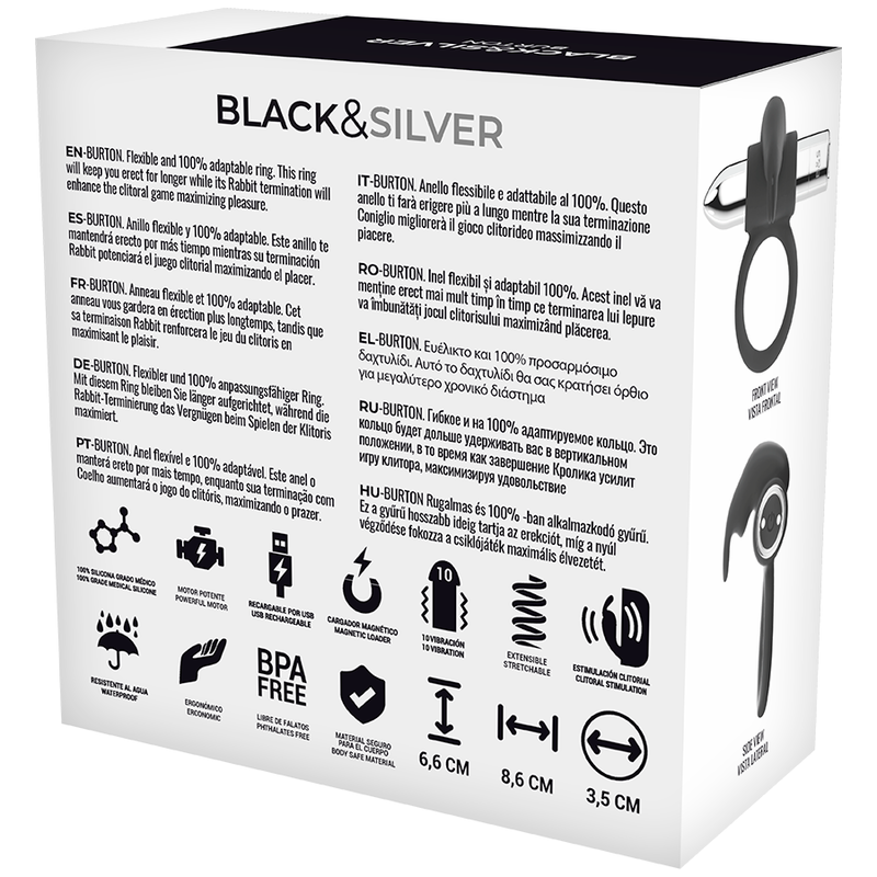 BLACK&SILVER BAGUE RECHARGEABLE BURTON 10 MODES VIBRATION — vue arrière