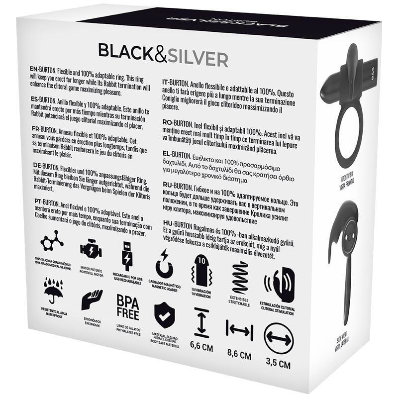 BLACK&SILVER BURTON RING 10 MODES VIBRATION NOIR — vue arrière