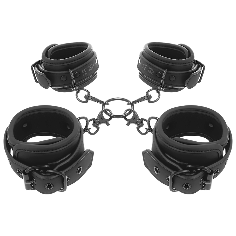 FETISH SUBMISSIVE BONDAGE Ensemble Menottes Mains Chevilles Doublure Noprène - Aura Intime