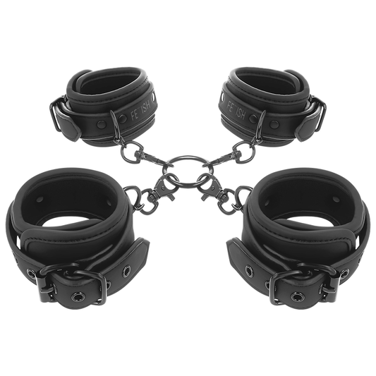 FETISH SUBMISSIVE BONDAGE Ensemble Menottes Mains Chevilles Doublure Noprène - Aura Intime