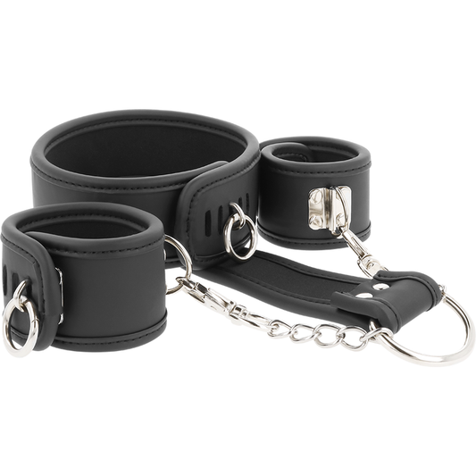 FETISH SUBMISSIVE BONDAGE Collier Menottes Cuir Végan Doublure Noprène - Aura Intime