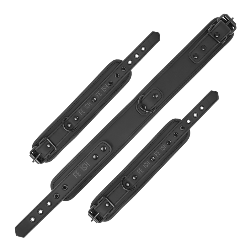 FETISH SUBMISSIVE BONDAGE Collier Menottes Cuir Végan Doublure Noprène — accessoires inclus