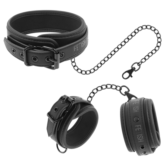 FETISH SUBMISSIVE BONDAGE Collier Menottes Cuir Végan Doublure Noprène - Aura Intime
