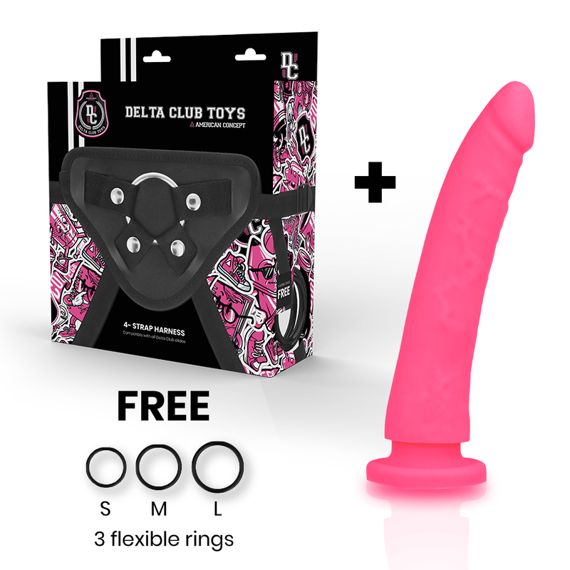 DELTACLUB TOYS HARNAIS + DONG SILICONE ROSE 17 CM -O- 3 CM — vue détaillée