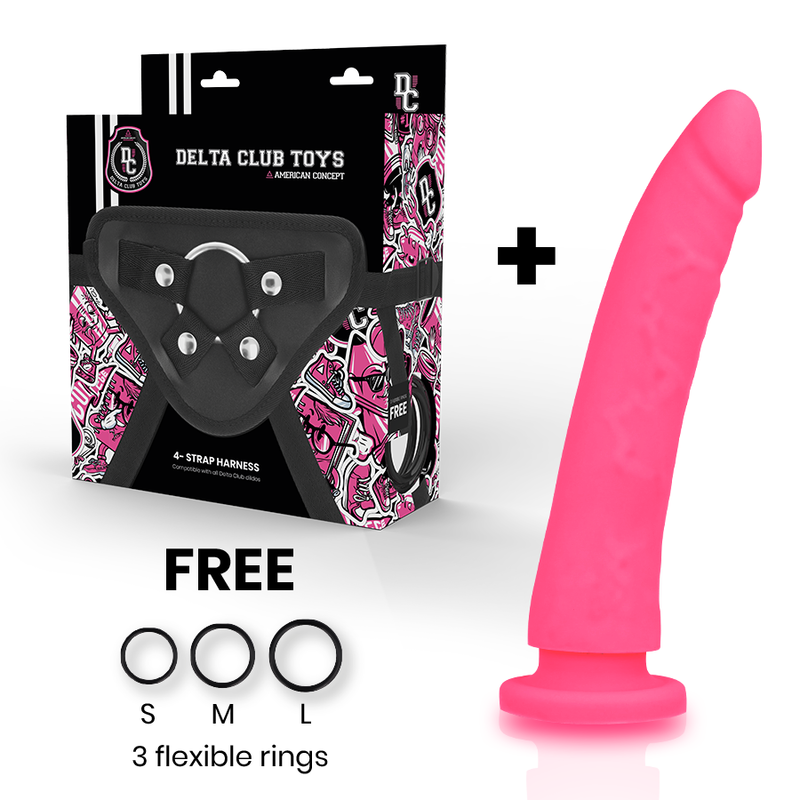 DELTACLUB TOYS HARNAIS + DONG SILICONE ROSE 20 CM -O- 4 CM — vue détaillée